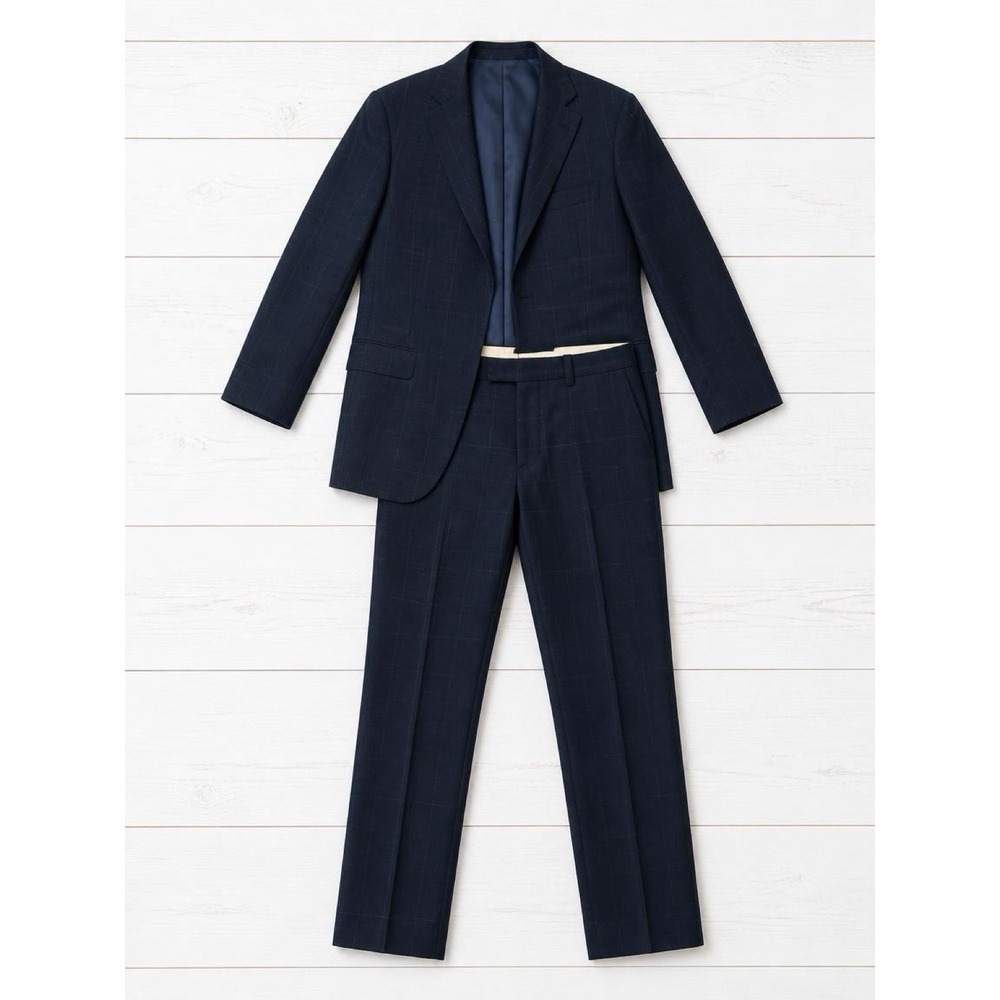 Suitsupply Lazio Navy Blue Windowpane Plaid Wool Suit Set EU 52 US 42 Slim Fit